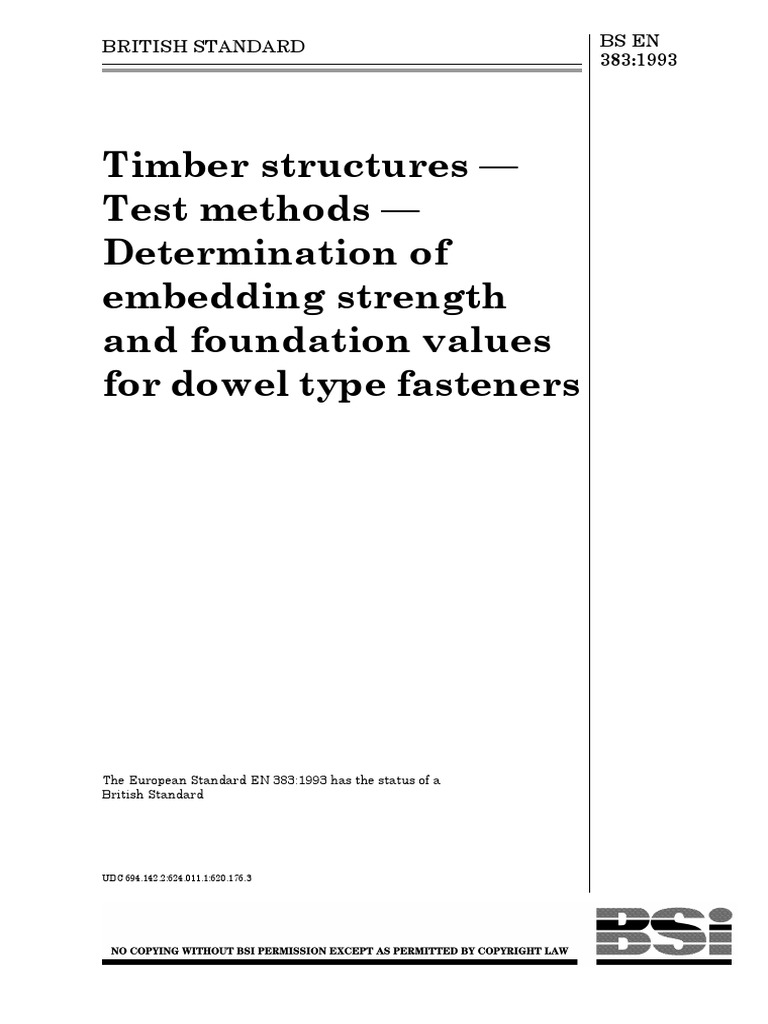 BS EN 383-1993-Timber Structures | PDF | Deformation (Engineering ...