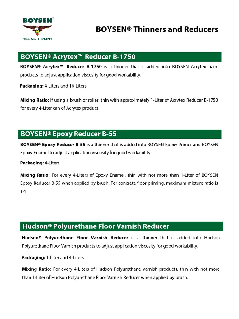 Boysen Thinners and Reducers 120717 PDF Varnish Paint