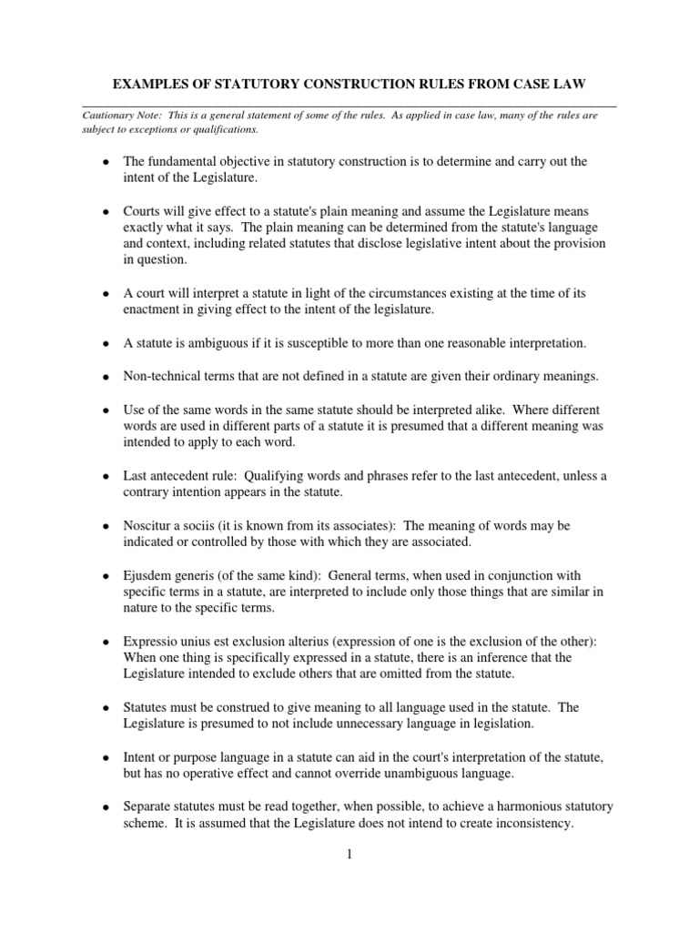 Examples of Statutory Construction Rules From Case Law PDF