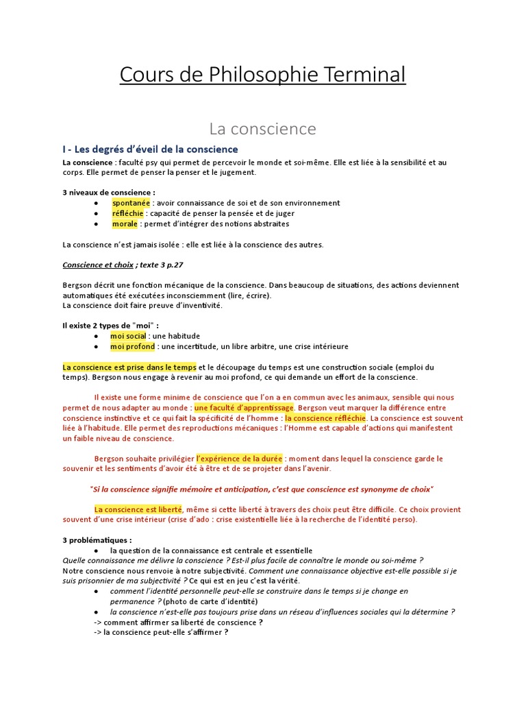 La Conscience en Philosophie Terminale | PDF | Vérité | Conscience