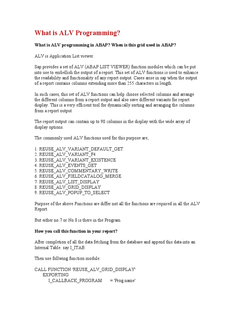 Understanding ALV Grid in SAP ABAP | PDF | Computer Data | Systems ...