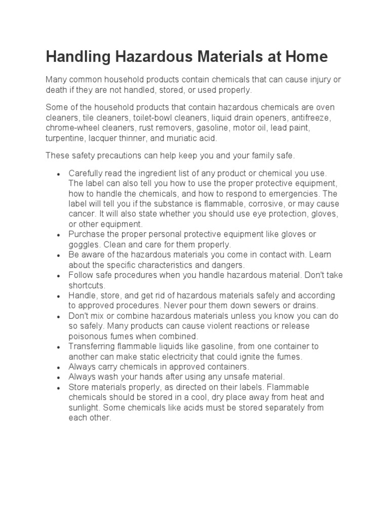 Handling Hazardous Materials at Home PDF Dangerous Goods Chlorine