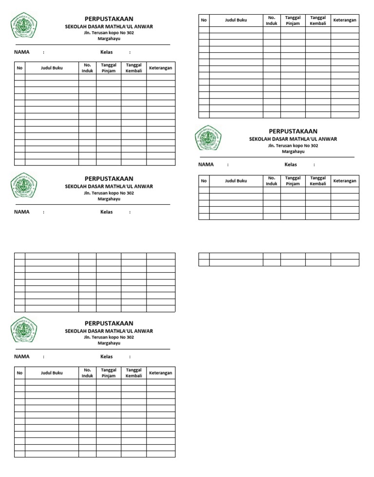 Kartu Pinjam Buku Perpus Pdf