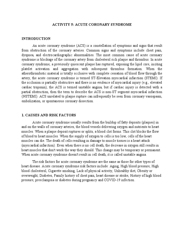 Acute Coronary Syndrome Overview | PDF | Myocardial Infarction | Heart
