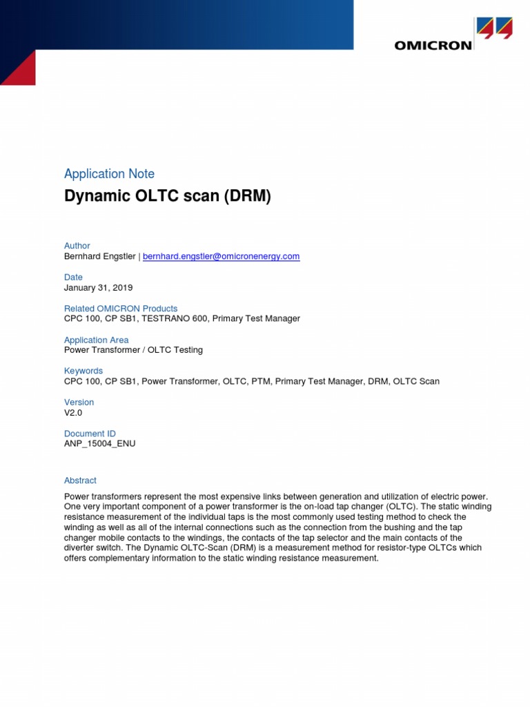 Testrano DRM Oltc Scan Download Free PDF Transformer Switch
