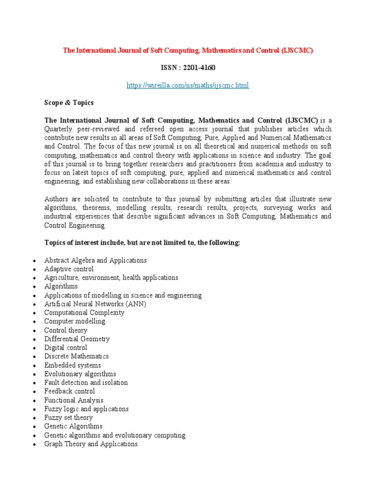 The International Journal of Soft Computing, Mathematics and Control ...