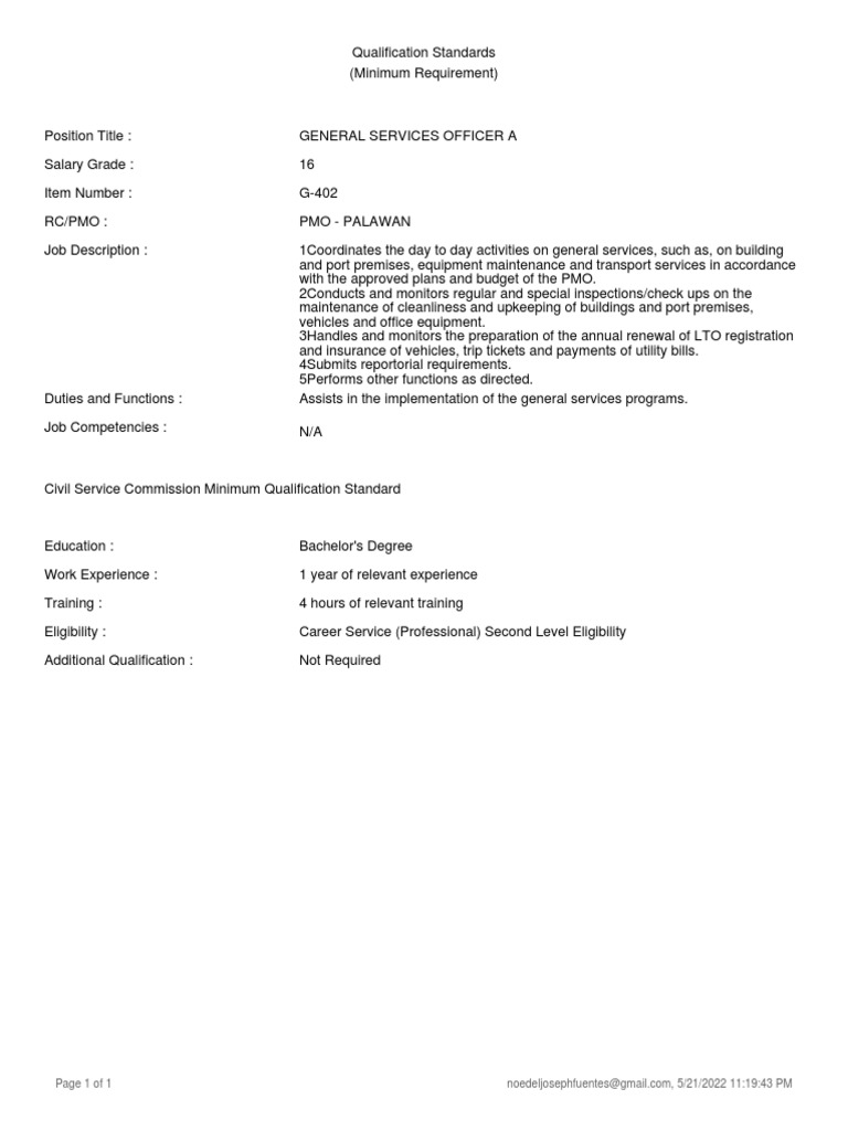 Qualification Standards | PDF | Career & Growth | Finance & Money ...