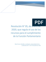 Resolucin N 05, de Enero de 2020, Que Regula El Uso de Los Recursos para El Cumplimiento de La Funcin Parlamentaria