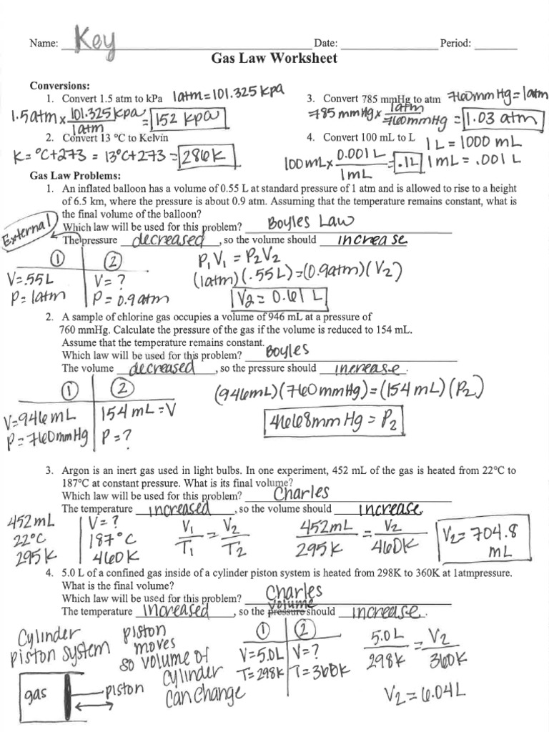Gas Laws Worksheets Keys PDF