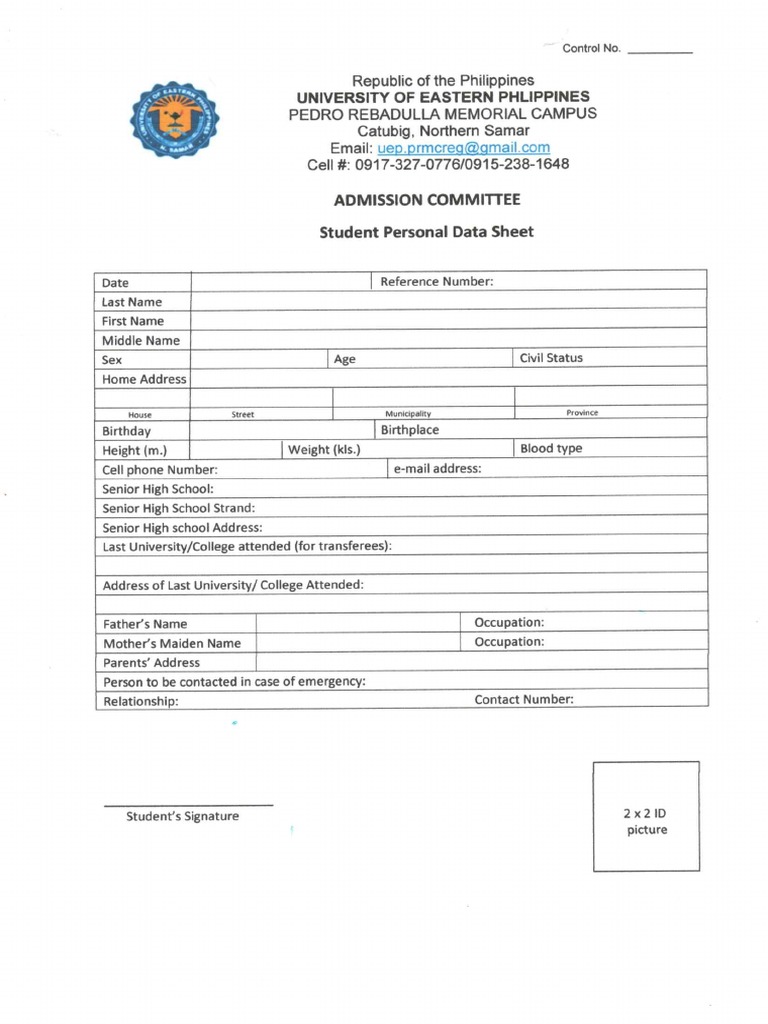 Student Personal Data Sheet 2022 PDF