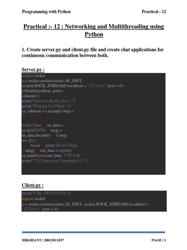 Practical:-12: Networking and Multithreading Using Python | PDF ...
