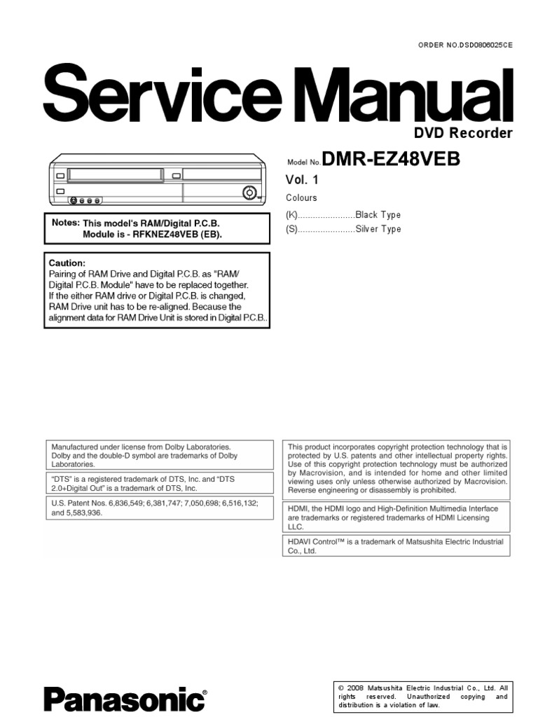 Panasonic DMR-EZ48 Service Manual | PDF | Electrostatic Discharge