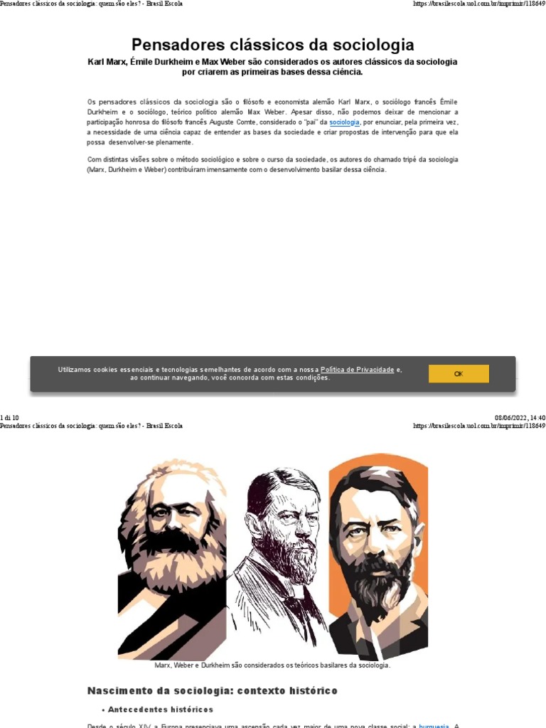 Clássicos da Sociologia: Principais Pensadores | PDF | Sociologia ...