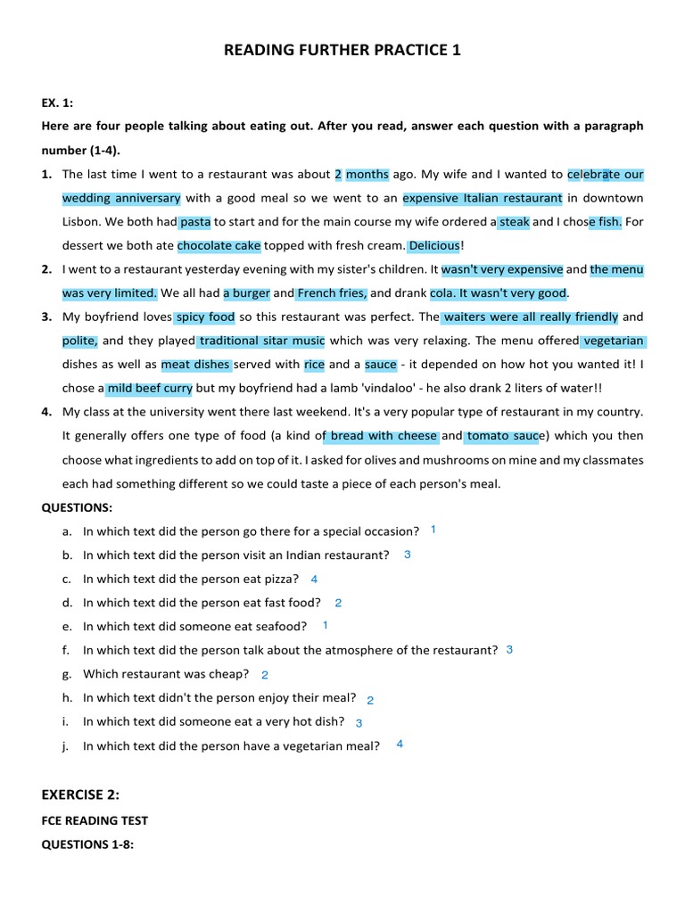 Reading Further Practice 1 | PDF | Polynesia | Restaurants