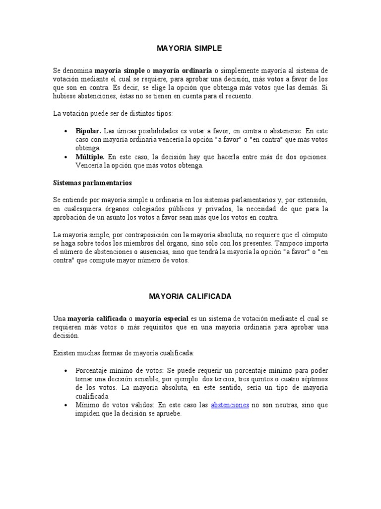 Mayoria Simple y Calificada