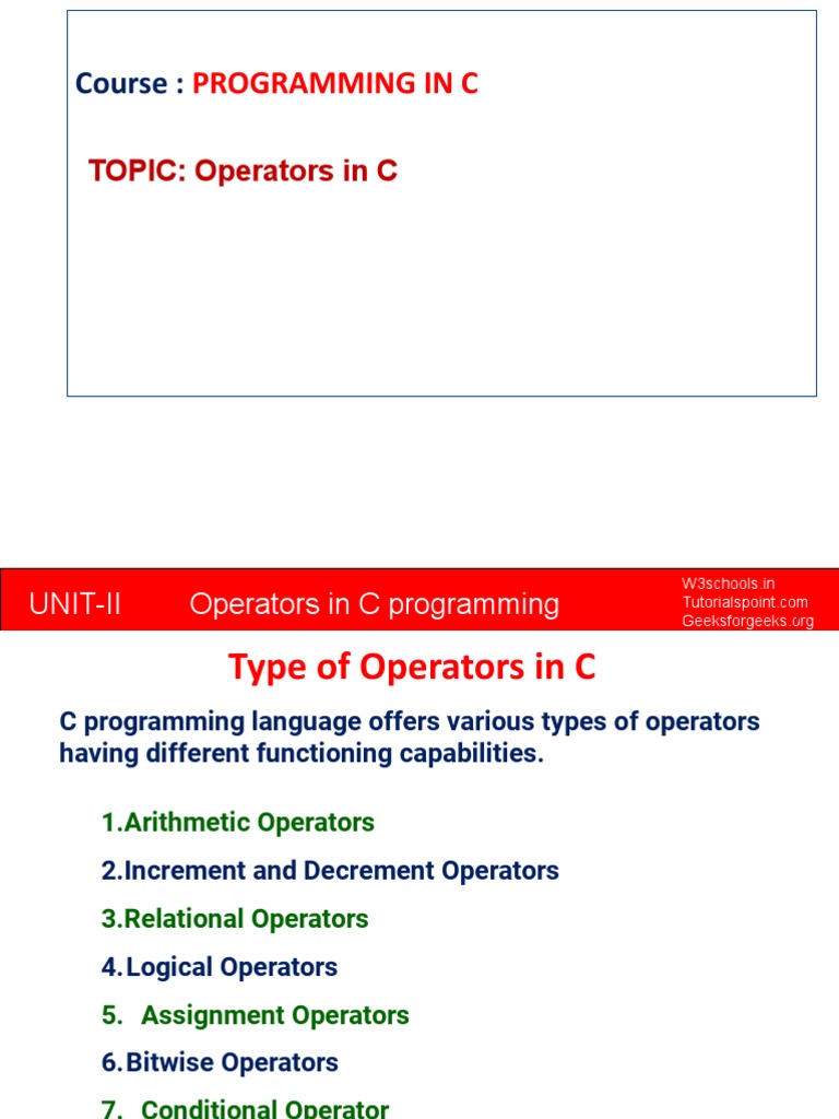4 Operators in C | PDF | Computer Science | Logic