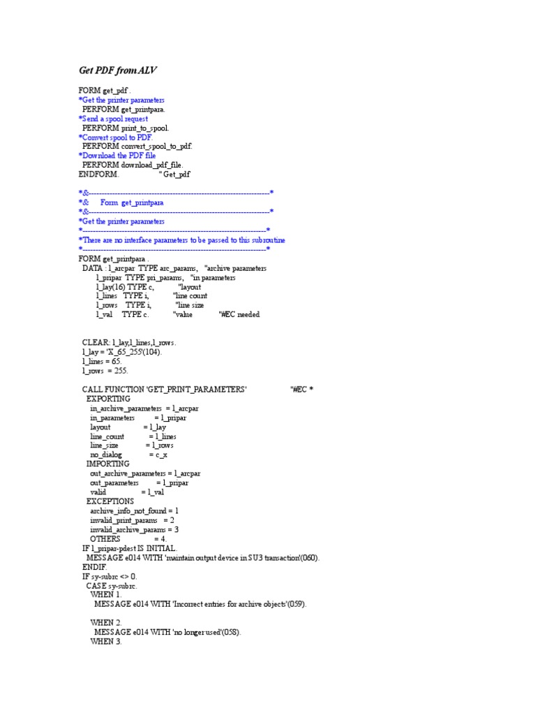 Generate PDF from ALV Output | PDF | Parameter (Computer Programming ...