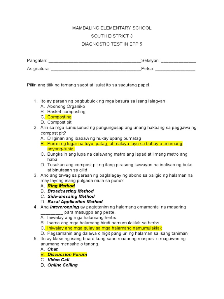 Final Diagnostic Test in Epp 5 S.Y. 2021 2022 | PDF