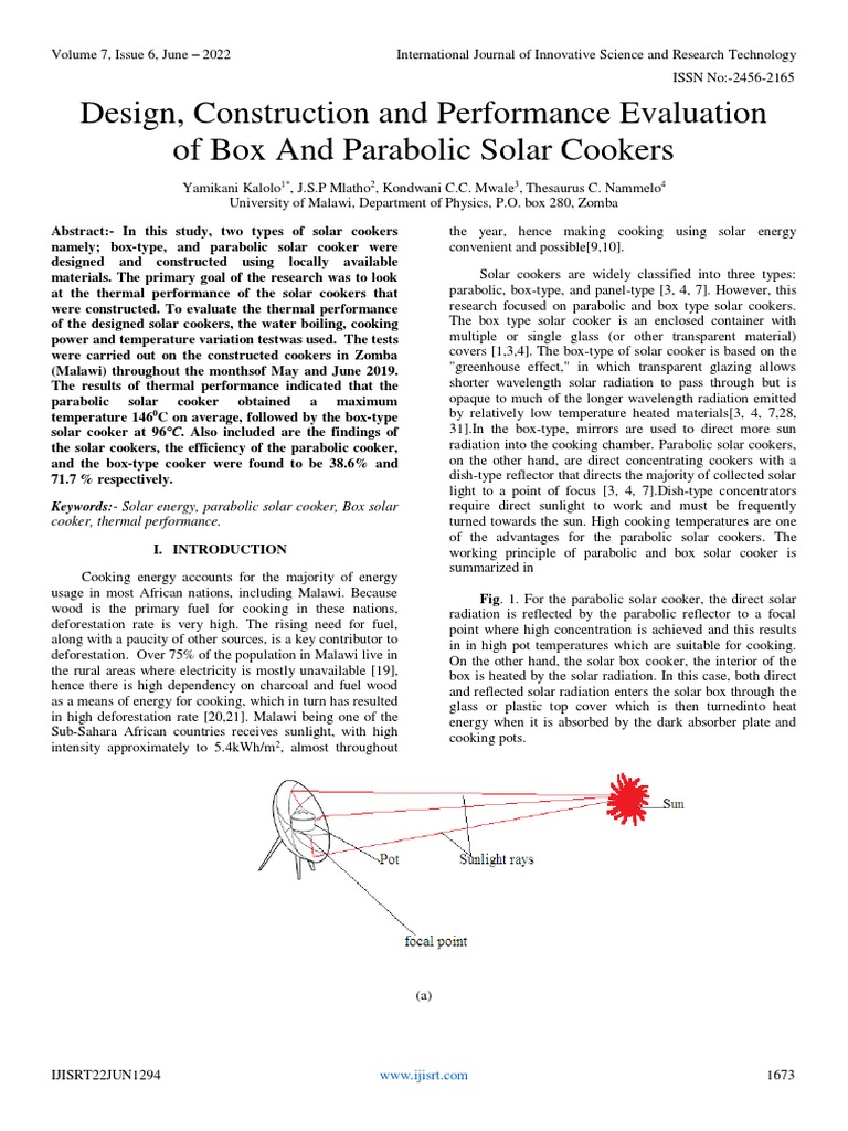 Design, Construction and Performance Evaluation of Box and Parabolic