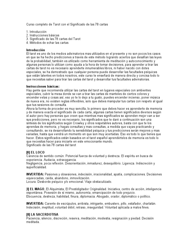 Curso de Tarot: Significado de 78 Cartas | PDF | Amor | Tarot