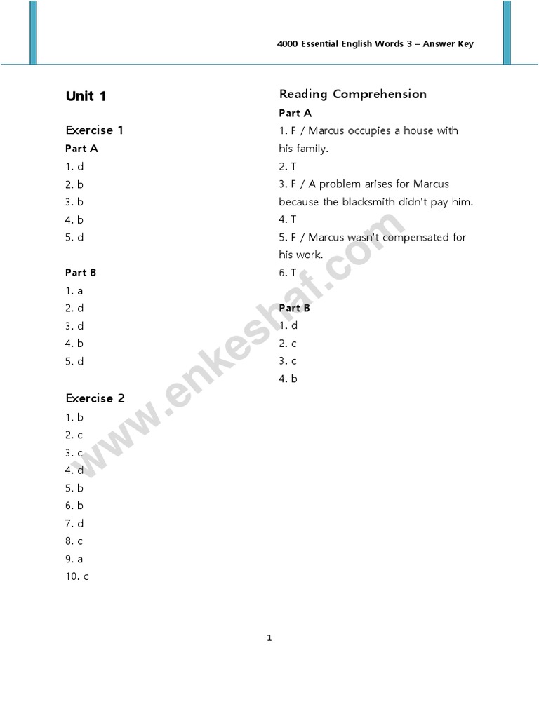 4000 Essential English Words 3 Answer Key - Watermarked | PDF