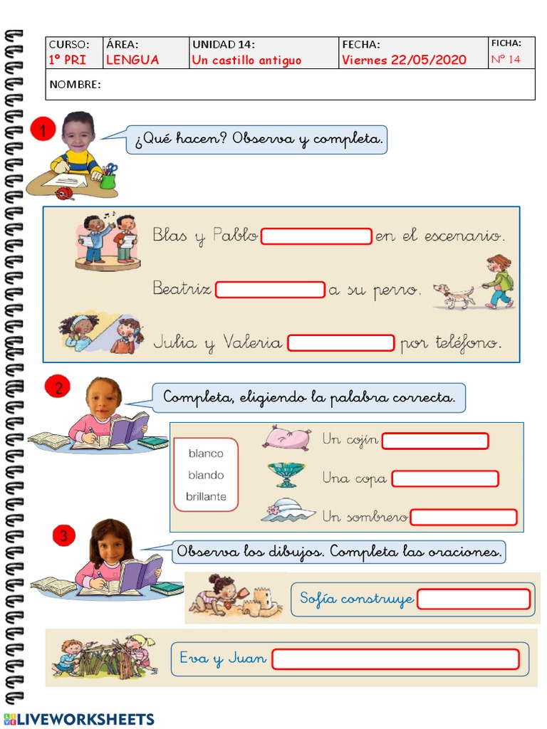¿Qué Hacen? Observa y Completa.: Sofía Construye Eva y Juan | PDF