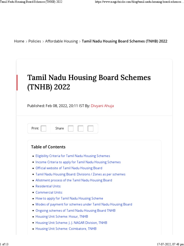 Tamil Nadu Housing Board Schemes (TNHB) 2022 PDF