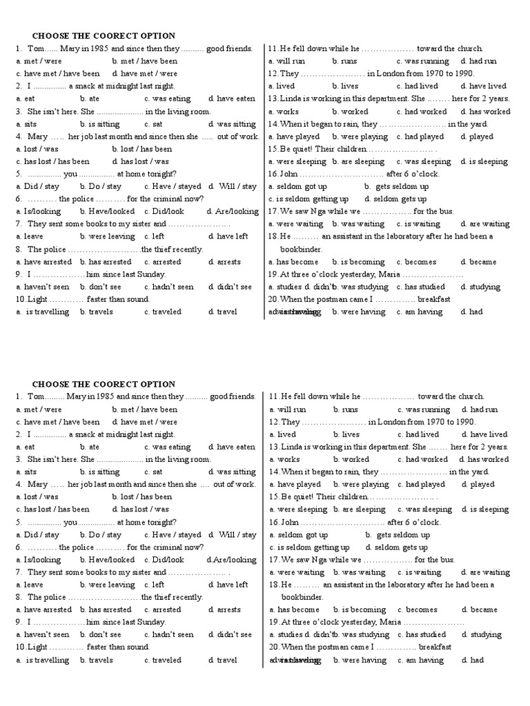 English Grammar Quiz: Choose the Correct Option | PDF | Language Arts ...
