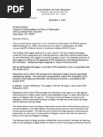 CREW: IRS: Regarding Investigation of 501 (C) (3) Organizations: 12/3/2007 - IRS Response