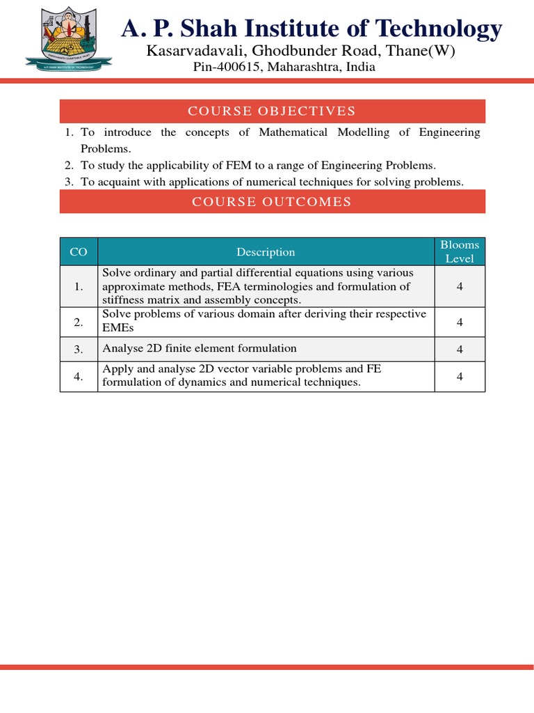 Course Objectives, Course Outcomes, CO Mapping With PO and PSO | PDF ...