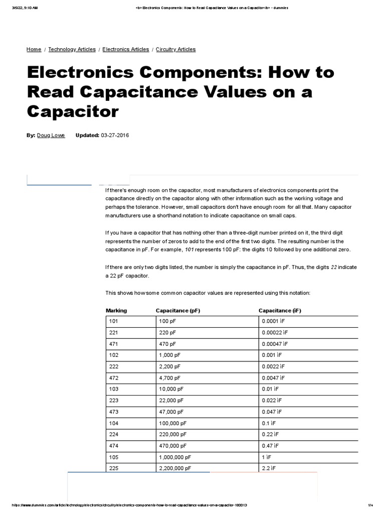How To Read Capacitance Values On A Capacitor B Dummies PDF