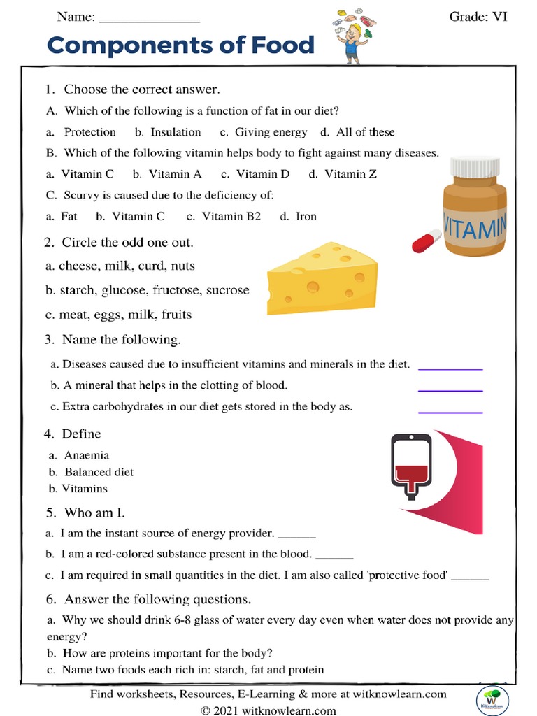 Components of Food Class 6 Worksheet 0 2021 08 05 073430 | PDF