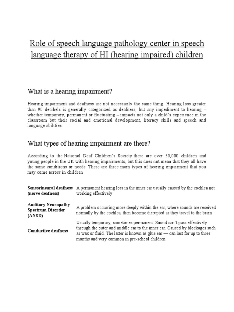 Role of Speech Language Pathology Center in Speech Language Therapy of
