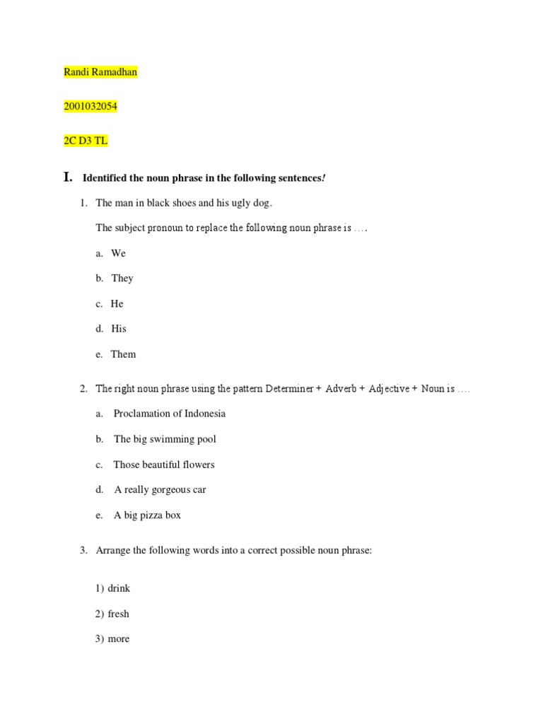 Randi Ramadhan - 2001032054 - 2C D3 TL - Phrases and Clauses | PDF ...