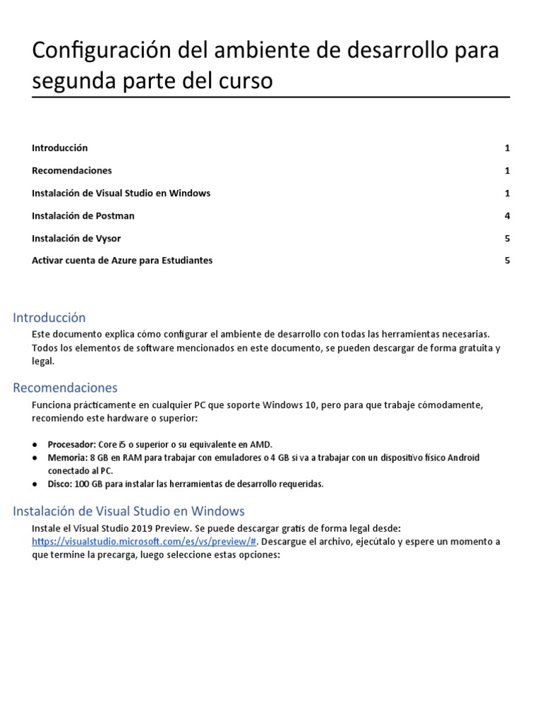 Configuración del entorno de desarrollo para el curso de desarrollo ...