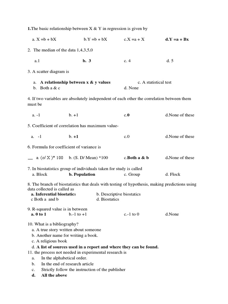 Biostatistics MCQs and Answers Guide | PDF | Statistics | Biostatistics