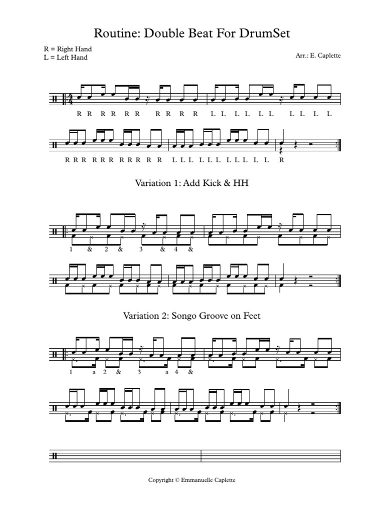 Routine Double Beat On DrumSet | PDF