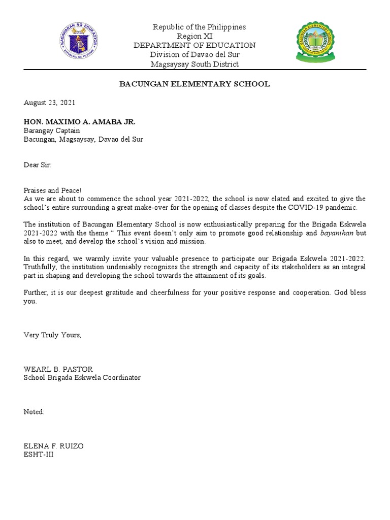 Brigada Eskwela Letter of Invitation PDF