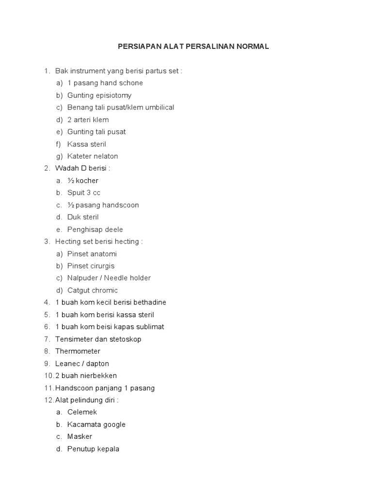 PERSIAPAN ALAT PERSALINAN NORMAL | PDF