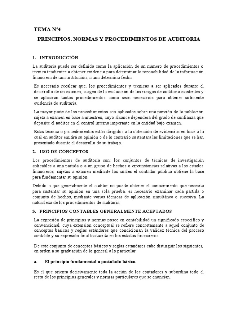 TEMA #4 Principios y Normas y Procedimientos de Auditoria | PDF ...
