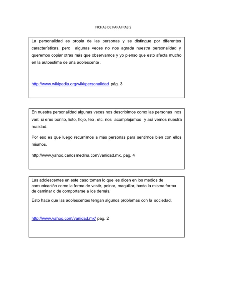 FICHAS DE PARAFRASIS