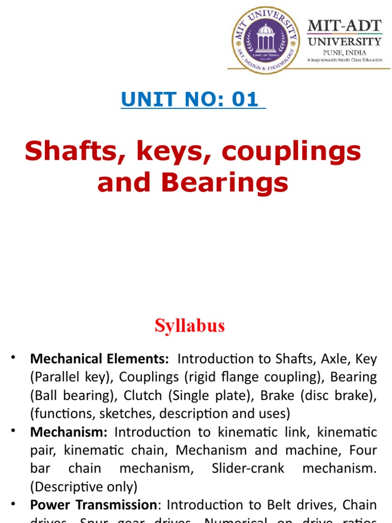 UNIT 1.1 Shafts, Keys, Coupling and Bearing PDF Bearing (Mechanical) Axle