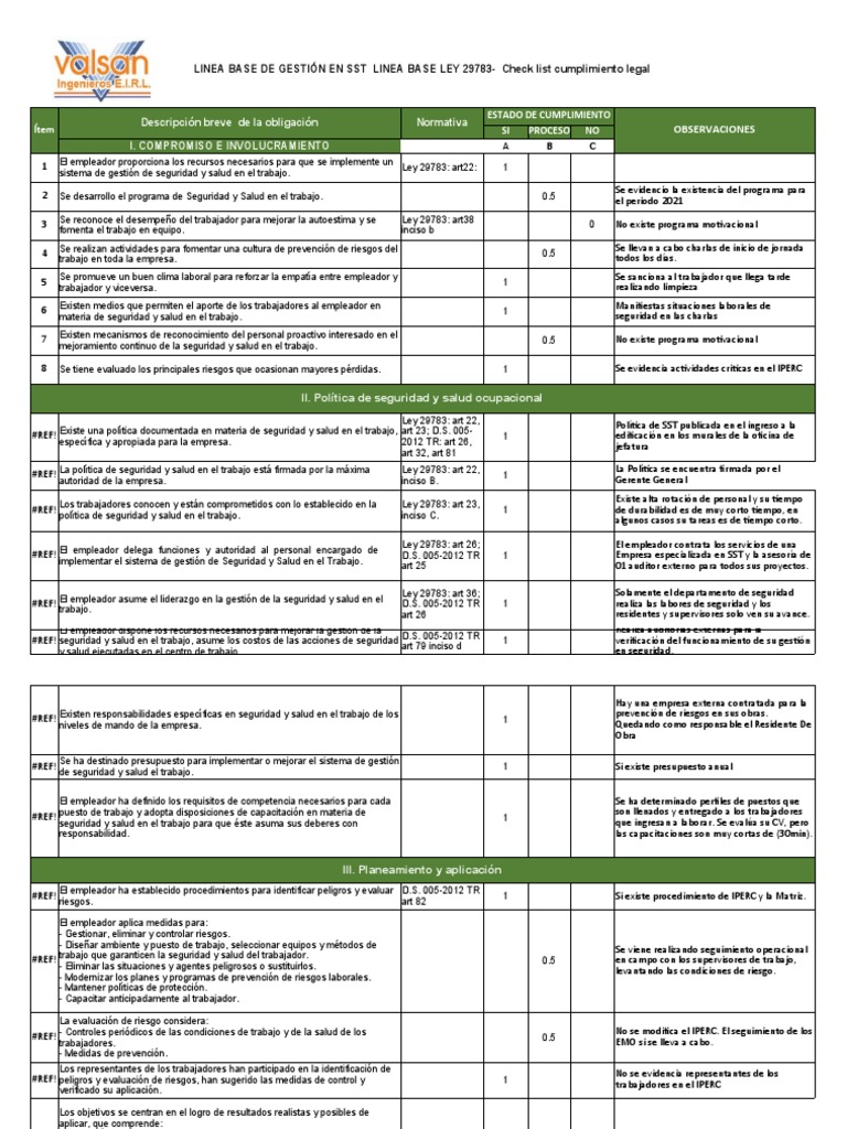 1. Linea Base del Sistema de Gestión de SST excel | PDF | Auditoría ...