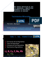 Yacimientos Minerales Tema 7 - Yacimientos Pegmatíticos - Prof John Manrique