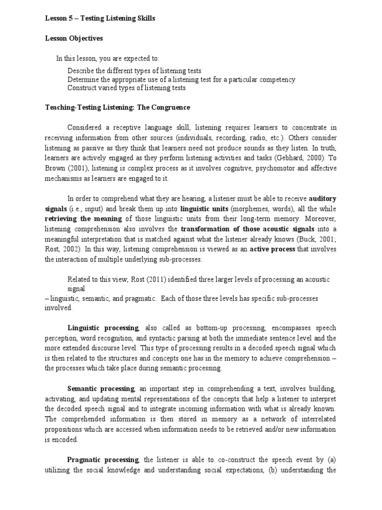 Testing Listening Comprehension Skills | PDF | Reading Comprehension ...