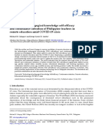 Technological Pedagogical Knowledge Self-Efficacy and Continuance Intention of Philippine Teachers in Remote Education Amid COVID-19 Crisis