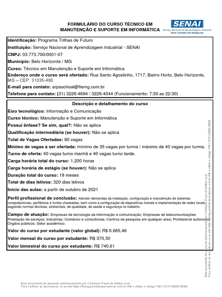 SENAI - Técnico em Manutenção e Suporte em Informática - Matriz ...