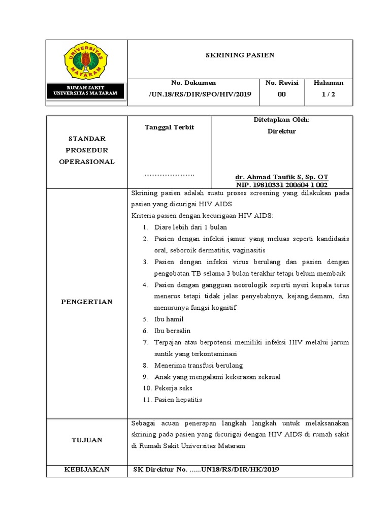 SOP SCREENING HIV AIDS Edit | PDF