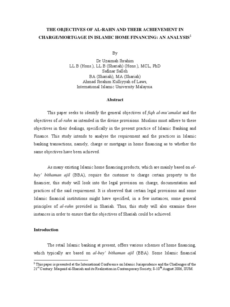 Objectives of Al-Rahn in Islamic Finance | PDF | Islamic Banking And ...