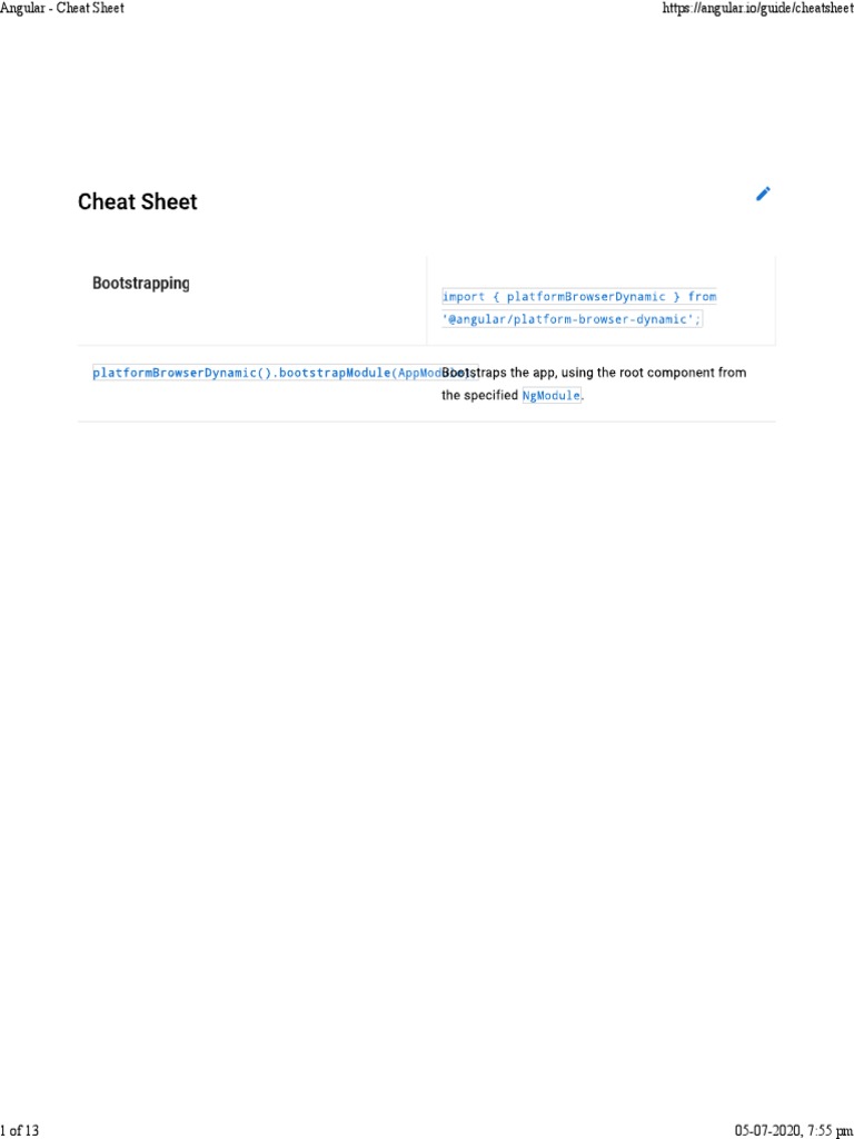 Angular Cheat Sheet for Developers | PDF